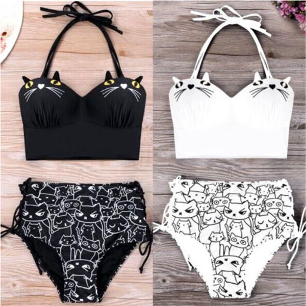 bikini high waist swimwear women cute 3d cats print women high waist bikini set swimwear swimsuit push up bathing suit beachwear biquini, White;black
bikini high waist swimwear women cute 3d cats print women high waist bikini set swimwear swimsuit push up bathing suit beachwear biquini, White;black
