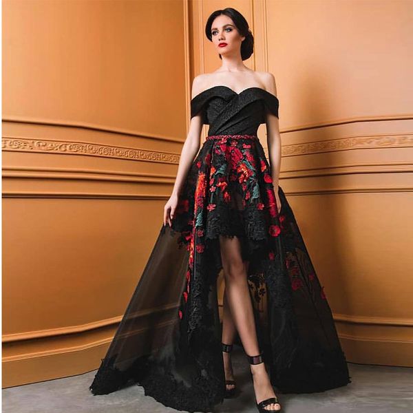 black high low prom dresses beaded off the shoulder appliqued evening gowns vestidos de fiesta a line organza lace formal dress, Black;red
black high low prom dresses beaded off the shoulder appliqued evening gowns vestidos de fiesta a line organza lace formal dress, Black;red