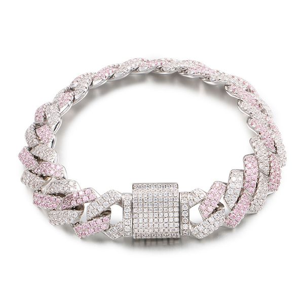 link, chain fashion silver pink color matching zircon strip cuban bracelet hip hop for men and women, Black
link, chain fashion silver pink color matching zircon strip cuban bracelet hip hop for men and women, Black