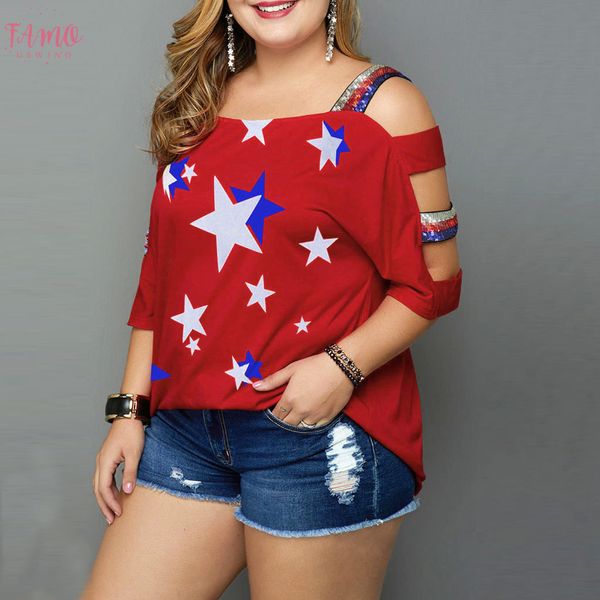 women tshirt plus size casual summer tees flag print off shoulder slings sleeve t shirt women camisetas verano mujer, White
women tshirt plus size casual summer tees flag print off shoulder slings sleeve t shirt women camisetas verano mujer, White