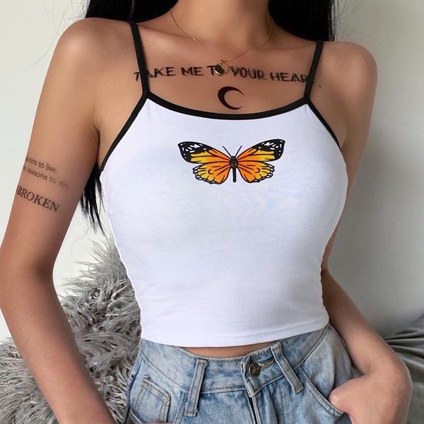 2020 summer new slim-fit round neck small sling butterfly printed camisole women, White
2020 summer new slim-fit round neck small sling butterfly printed camisole women, White