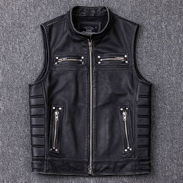 2019 fashion genuine leather vest men slim fit cowskin leather motorcycle biker vest vintage stand collar short coat, Black
2019 fashion genuine leather vest men slim fit cowskin leather motorcycle biker vest vintage stand collar short coat, Black
