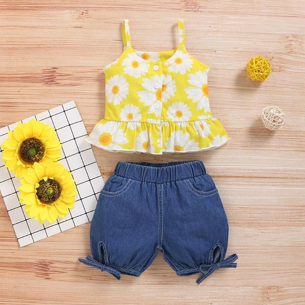 summer toddler baby girls clothes set fashion suspender sunflower print vest +denim shorts outfits set children clothes, White
summer toddler baby girls clothes set fashion suspender sunflower print vest +denim shorts outfits set children clothes, White