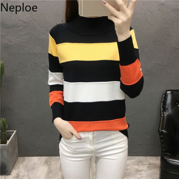 neploe contrast color stripe sweater women casual autumn winter half turtleneck knitwear loose pullovers jumper pull femme 55296, White;black
neploe contrast color stripe sweater women casual autumn winter half turtleneck knitwear loose pullovers jumper pull femme 55296, White;black