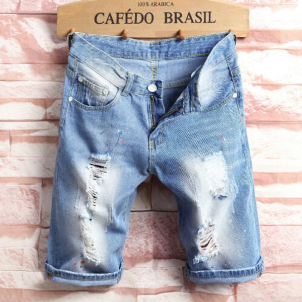men's skinny runway straight short denim pants destroyed ripped jeans shorts au, Blue
men's skinny runway straight short denim pants destroyed ripped jeans shorts au, Blue