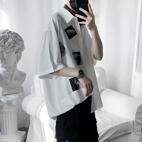 men's shirt 2020 summer new slim pure color fashion simple shirt loose casual lapel trend individuality young men's wear, White;black
men's shirt 2020 summer new slim pure color fashion simple shirt loose casual lapel trend individuality young men's wear, White;black