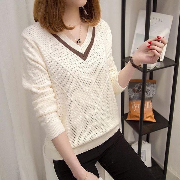 women's sweaters plus size loose v-neck sweater winter women pullover long sleeve hollow bottoming shirt spring and autumn, White;black
women's sweaters plus size loose v-neck sweater winter women pullover long sleeve hollow bottoming shirt spring and autumn, White;black