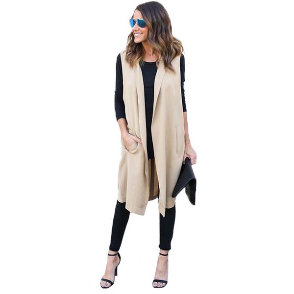 winter fashion turn-down collar sheath slim sleeveless solid long trench pocket suspender pockets open stitch female trench, Tan;black
winter fashion turn-down collar sheath slim sleeveless solid long trench pocket suspender pockets open stitch female trench, Tan;black