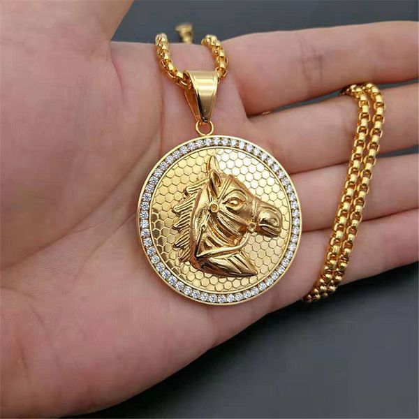 stainless steel horse head necklace pendant with chain and gold color iced out bling hip hop jockey club round jewelry s1654, Silver
stainless steel horse head necklace pendant with chain and gold color iced out bling hip hop jockey club round jewelry s1654, Silver
