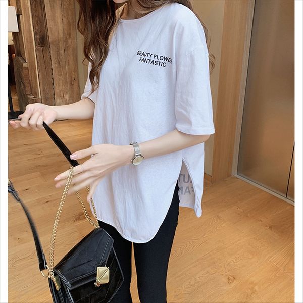 2019 letter printed short-sleeved t- women's loose lazy half-sleeve t-shirt base shirt, White
2019 letter printed short-sleeved t- women's loose lazy half-sleeve t-shirt base shirt, White