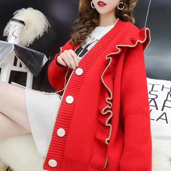 women autumn loose ruffled sweater cardigan fashion long sleeve solid oversized knitted jacket casual knit sweater coat, White
women autumn loose ruffled sweater cardigan fashion long sleeve solid oversized knitted jacket casual knit sweater coat, White