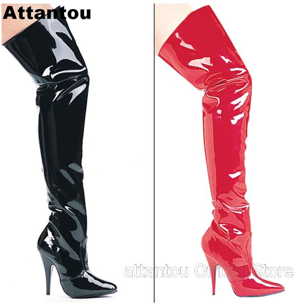 fashion pointed toe black red patent leather woman over the knee pole dance model show boots club evening party female shoes
fashion pointed toe black red patent leather woman over the knee pole dance model show boots club evening party female shoes