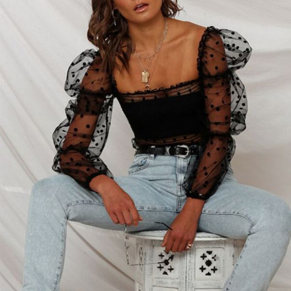 women's blouses & shirts women mesh sheer crop cover-ups summer dot print puff sleeve lace blouse see-through, White
women's blouses & shirts women mesh sheer crop cover-ups summer dot print puff sleeve lace blouse see-through, White