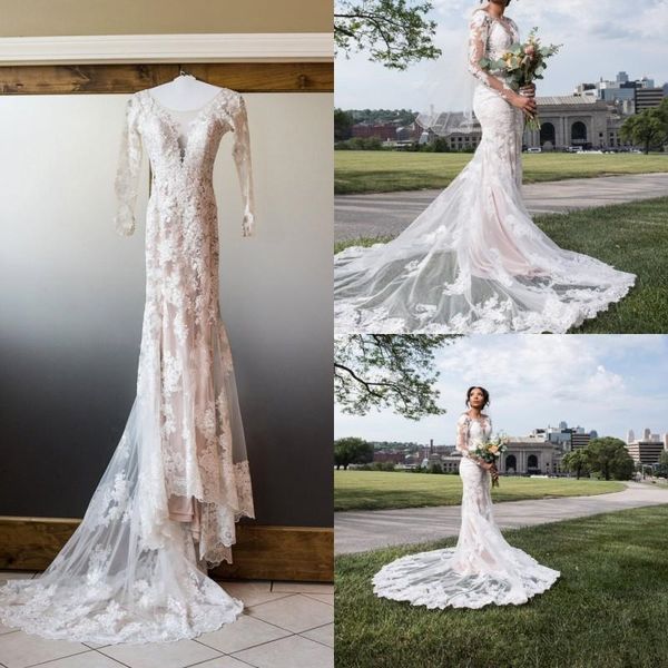 appliques lace wedding dresses long sleeve sheer neck court train mermaid 2019 romantic bridal gowns vestido de noiva custom plus size, White
appliques lace wedding dresses long sleeve sheer neck court train mermaid 2019 romantic bridal gowns vestido de noiva custom plus size, White