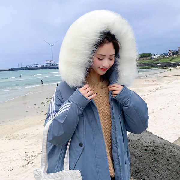 2019 autumn and winter new style students down jacket women's mid-length bf sports stripes baseball loose cotton coat online cel, Blue;black
2019 autumn and winter new style students down jacket women's mid-length bf sports stripes baseball loose cotton coat online cel, Blue;black
