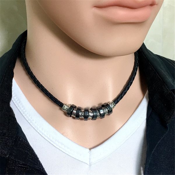 n0094 selling mens braided leather necklace with stainless steel accessories, Golden;silver
n0094 selling mens braided leather necklace with stainless steel accessories, Golden;silver