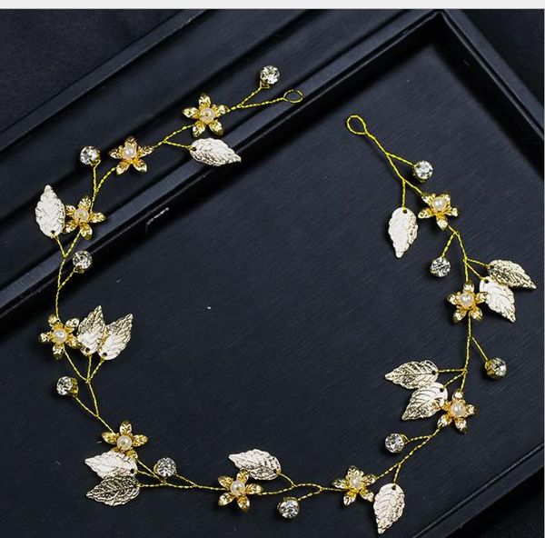 golden leaf hair ribbon headdress euro-american wedding dress accessories bride jewelry, Slivery;golden
