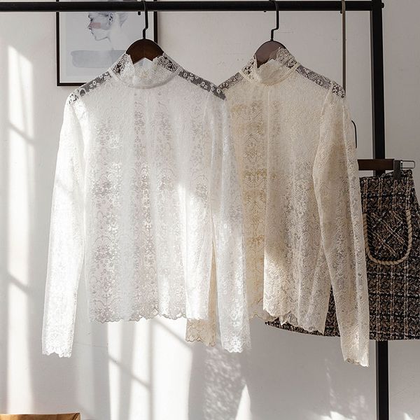 2020 spring lace women's blouse korean high neck see through elegant white beige long sleeve women's shirt blusa feminina
2020 spring lace women's blouse korean high neck see through elegant white beige long sleeve women's shirt blusa feminina