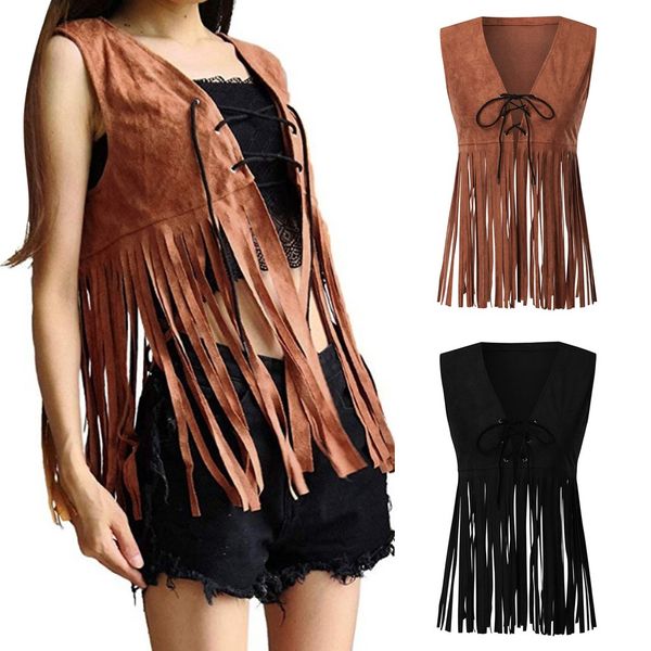 autumn women's vest coats new fringe vest hippie faux suede vintage tassels waistcoat lace up cardigan veste femme, Black;white
autumn women's vest coats new fringe vest hippie faux suede vintage tassels waistcoat lace up cardigan veste femme, Black;white