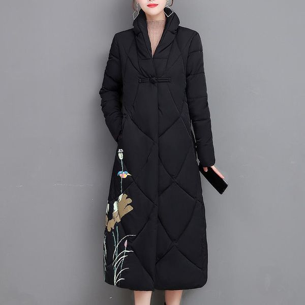 women plus size 3xl chinese style long parkas mujer coat print women cotton padded winter jacket, Black
women plus size 3xl chinese style long parkas mujer coat print women cotton padded winter jacket, Black