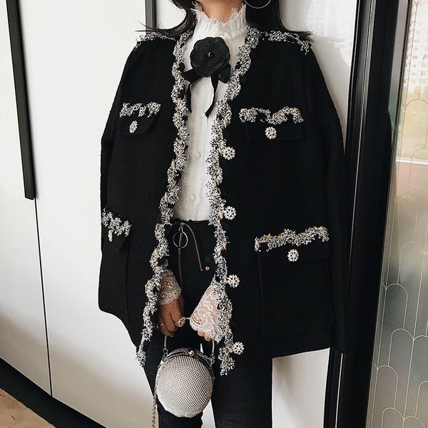 lace wool jacket autumn and winter new style black retro short jacket straight tube double pocket long sleeve 8941 
lace wool jacket autumn and winter new style black retro short jacket straight tube double pocket long sleeve 8941