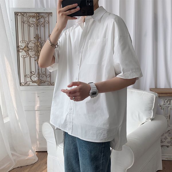 men's wear casual oversize black white short sleeve shirt 2020 summer new loose all-match single breasted 9y2297, White;black
men's wear casual oversize black white short sleeve shirt 2020 summer new loose all-match single breasted 9y2297, White;black