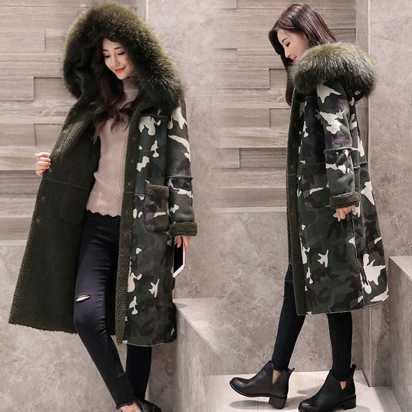 2019 big fur collar faux leather lambswool jacket new fashion winter hooded camouflage coat office lady casual warm outerwear, Black
2019 big fur collar faux leather lambswool jacket new fashion winter hooded camouflage coat office lady casual warm outerwear, Black