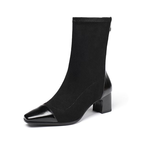 2020 spring and summer new leather thick heel square elastic boots women's fashion wild and comfortable tide shoes, Black
2020 spring and summer new leather thick heel square elastic boots women's fashion wild and comfortable tide shoes, Black
