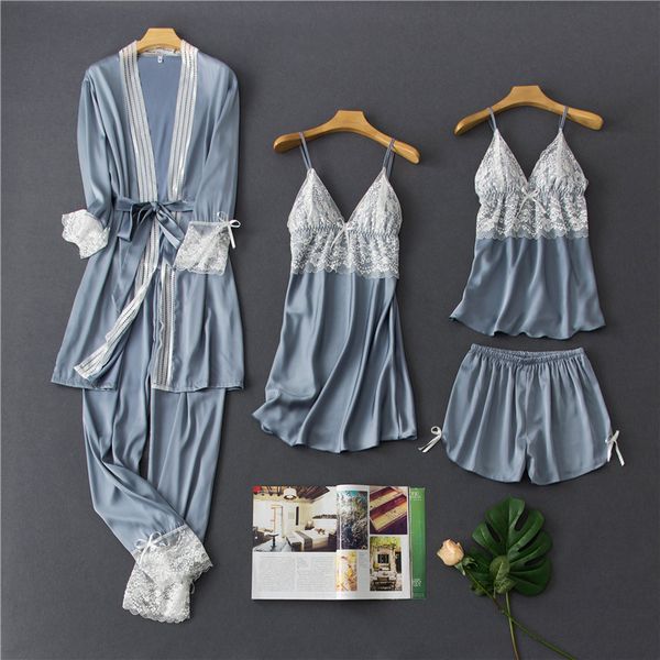 women's sleepwear herislim 2021 autumn summer 5 pcs silk pajamas sets elegant lace pyjama robe pants combination homewear, Black;red
women's sleepwear herislim 2021 autumn summer 5 pcs silk pajamas sets elegant lace pyjama robe pants combination homewear, Black;red