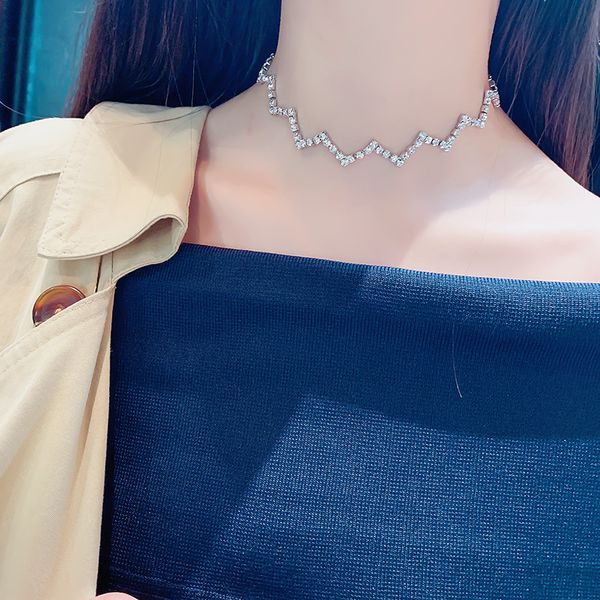 european and american wave necklace crystal female simplicity temperament japan and korea necklace ins style, Silver
european and american wave necklace crystal female simplicity temperament japan and korea necklace ins style, Silver