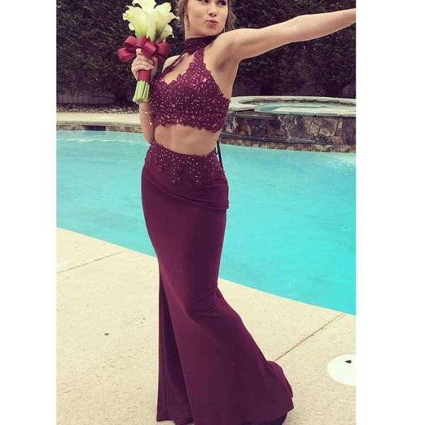 lace appliques two piece prom gowns high neck evening dresses elegant formal gowns vestido de noche, Black
lace appliques two piece prom gowns high neck evening dresses elegant formal gowns vestido de noche, Black