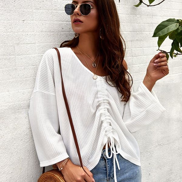 women drawstring knit sweater white v-neck lace boho vacation casual normcore clothes warm simple sweater, White;black
women drawstring knit sweater white v-neck lace boho vacation casual normcore clothes warm simple sweater, White;black