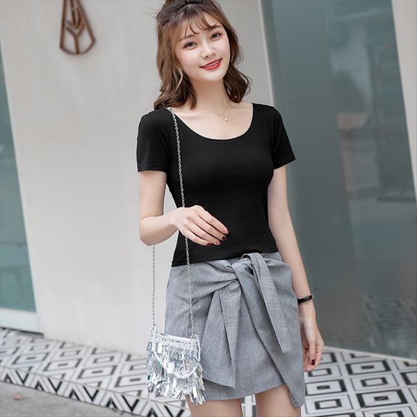u collar navel short versatile slim short-sleeved t- cotton stretch t-shirt base shirt navel, White
u collar navel short versatile slim short-sleeved t- cotton stretch t-shirt base shirt navel, White