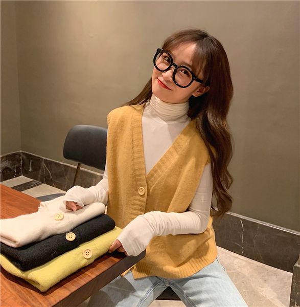women sleeveless pullover fall 2019 korean casual single breasted v neck knitted wool sweater vest yellow green black white t394
women sleeveless pullover fall 2019 korean casual single breasted v neck knitted wool sweater vest yellow green black white t394
