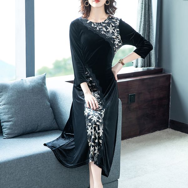 2019 new autumn women dress full sleeve loose patchwork lace print slim black velvet dresses design and color 1155, Black;gray
2019 new autumn women dress full sleeve loose patchwork lace print slim black velvet dresses design and color 1155, Black;gray