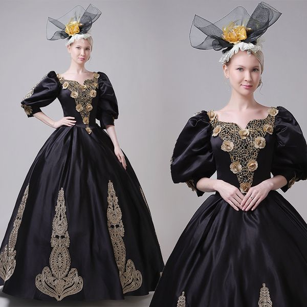 black evening dress three quarter royal female outfits party costume masquerade court dresses applique flower gothic period, White;black
black evening dress three quarter royal female outfits party costume masquerade court dresses applique flower gothic period, White;black