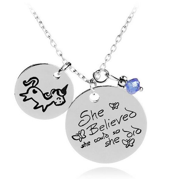 she believed she could so she did unicorn pendant blue bead motivational inspirational animal jewelry letter necklace horse pendant neckalce, Silver
she believed she could so she did unicorn pendant blue bead motivational inspirational animal jewelry letter necklace horse pendant neckalce, Silver