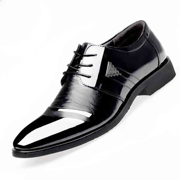 

mirror thin belt smooth luminous business spring business tie dress shoes men's pointed fashion large size wedding shoes leather, Black