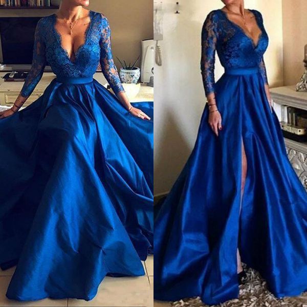 2019 royal blue mother of the bride dresses plus size v neck lace appliques long sleeve formal front split evening gowns vestidos, Black;red
2019 royal blue mother of the bride dresses plus size v neck lace appliques long sleeve formal front split evening gowns vestidos, Black;red