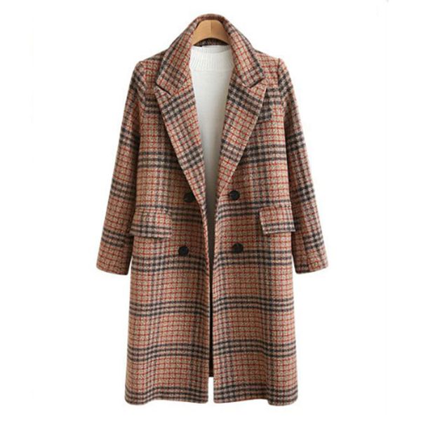 autumn winter women woolen coat loose double breasted plus size women's plaid windbreaker long sleeve lapel long jacket female, Black
autumn winter women woolen coat loose double breasted plus size women's plaid windbreaker long sleeve lapel long jacket female, Black