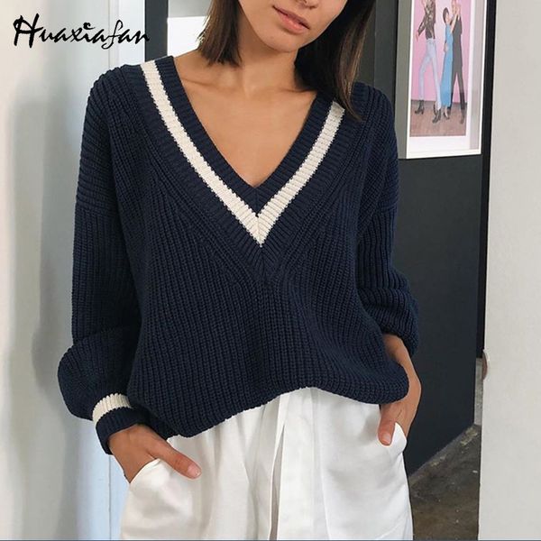 huaxiafan women knitted sweaters striped v neck pullover autumn winter female long sleeve sweaters casual jumpers fashion, White;black
huaxiafan women knitted sweaters striped v neck pullover autumn winter female long sleeve sweaters casual jumpers fashion, White;black