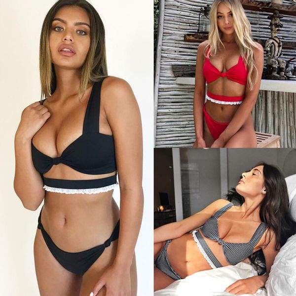 2019 summer knotted plaid retro string biquini bathing suit female swimsuit high waist plus size swimwear women bikini, White;black
2019 summer knotted plaid retro string biquini bathing suit female swimsuit high waist plus size swimwear women bikini, White;black
