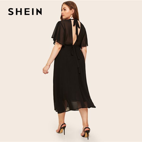 shein plus size black tie back flutter sleeve dress 2019 women summer elegant stand collar high waist a line plus long dresses, Black;gray
shein plus size black tie back flutter sleeve dress 2019 women summer elegant stand collar high waist a line plus long dresses, Black;gray