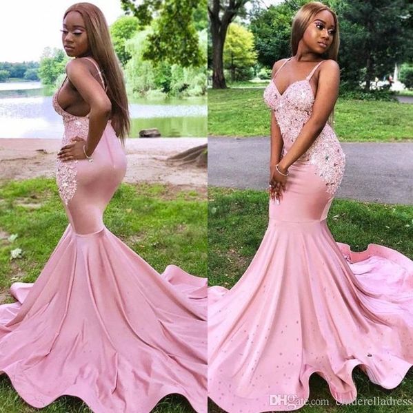 2020 african black girls pink prom dresses mermaid spaghetti straps backless long for party evening gowns with beads appliques bc0979
2020 african black girls pink prom dresses mermaid spaghetti straps backless long for party evening gowns with beads appliques bc0979