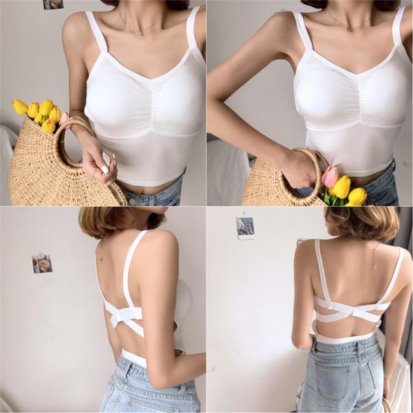 girls cotton short camis with bra women backless padding tanks crop for female, White
girls cotton short camis with bra women backless padding tanks crop for female, White