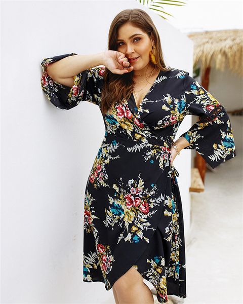 Plus Size Womens Summer Dresses V Neck Floral Print Long Sleeve Split Female Clothing Fashion Style Casual Apparel
Plus Size Womens Summer Dresses V Neck Floral Print Long Sleeve Split Female Clothing Fashion Style Casual Apparel
