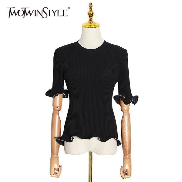 twotwinstyle casual slim t shirt women o neck flare half sleeve ruffles knitting t-shirt for female fashion 2020 summer clothing, White
twotwinstyle casual slim t shirt women o neck flare half sleeve ruffles knitting t-shirt for female fashion 2020 summer clothing, White