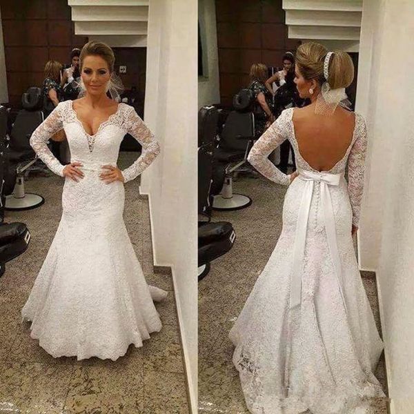 backless mermaid wedding dresses 2019 vestidos de novia long sleeve full lace bridal gowns v neck wedding gowns z49, White
backless mermaid wedding dresses 2019 vestidos de novia long sleeve full lace bridal gowns v neck wedding gowns z49, White