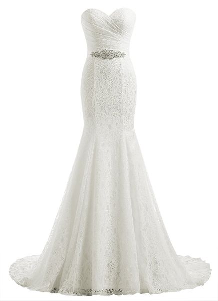 lace mermaid wedding dresses with crystal beaded sash strapless sweetheart bridal wedding gown sweet train engagement wedding dresses, White
lace mermaid wedding dresses with crystal beaded sash strapless sweetheart bridal wedding gown sweet train engagement wedding dresses, White
