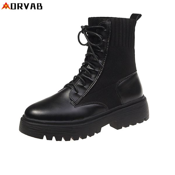 orvab sock boots flat platform boots women shoes autumn winter fashion round toe lace-up leather ladies shoes, Black
orvab sock boots flat platform boots women shoes autumn winter fashion round toe lace-up leather ladies shoes, Black